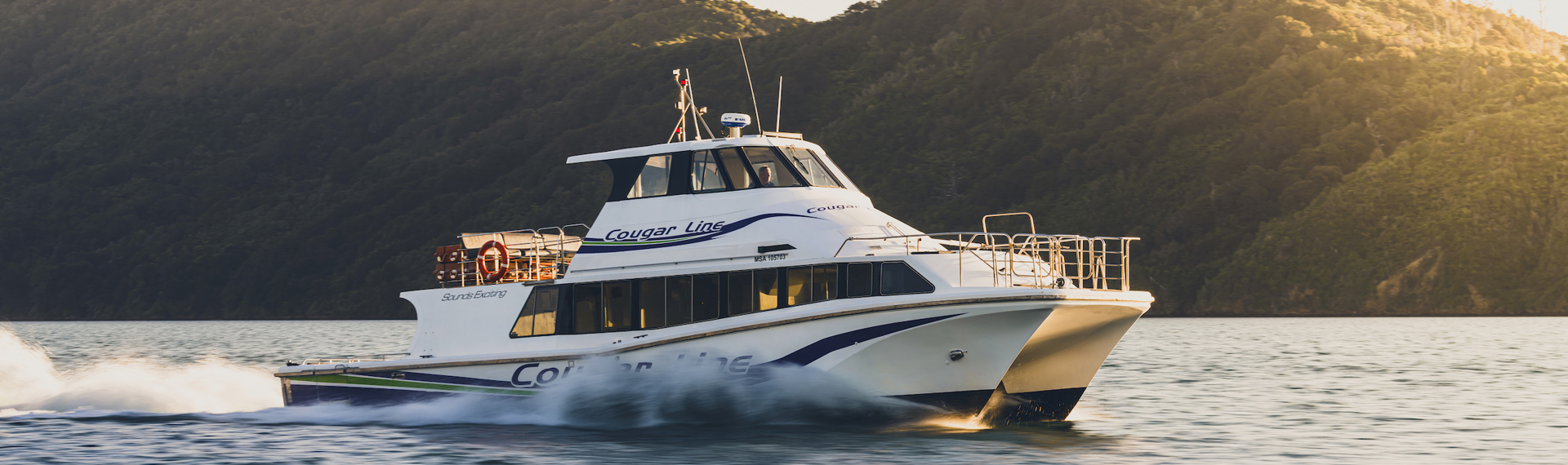 Cougar Line boat Sounds Exciting cruises through calm waters in Queen Charlotte Sound/Tōtaranui, Marlborough Sounds, New Zealand